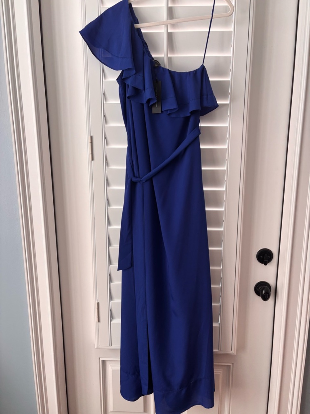 Banana Republic One-Shoulder Ruffle Maxi Dress in Cobalt Blue